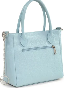 Hot LAURINA Tasche aus genarbtem Kalb-Nappaleder mit Zierkette HELLBLAU