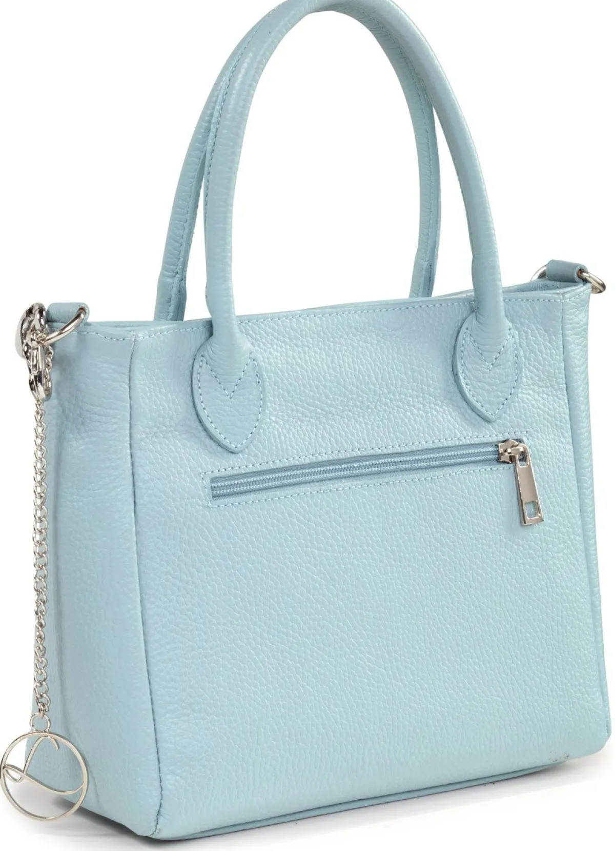 Hot LAURINA Tasche aus genarbtem Kalb-Nappaleder mit Zierkette HELLBLAU