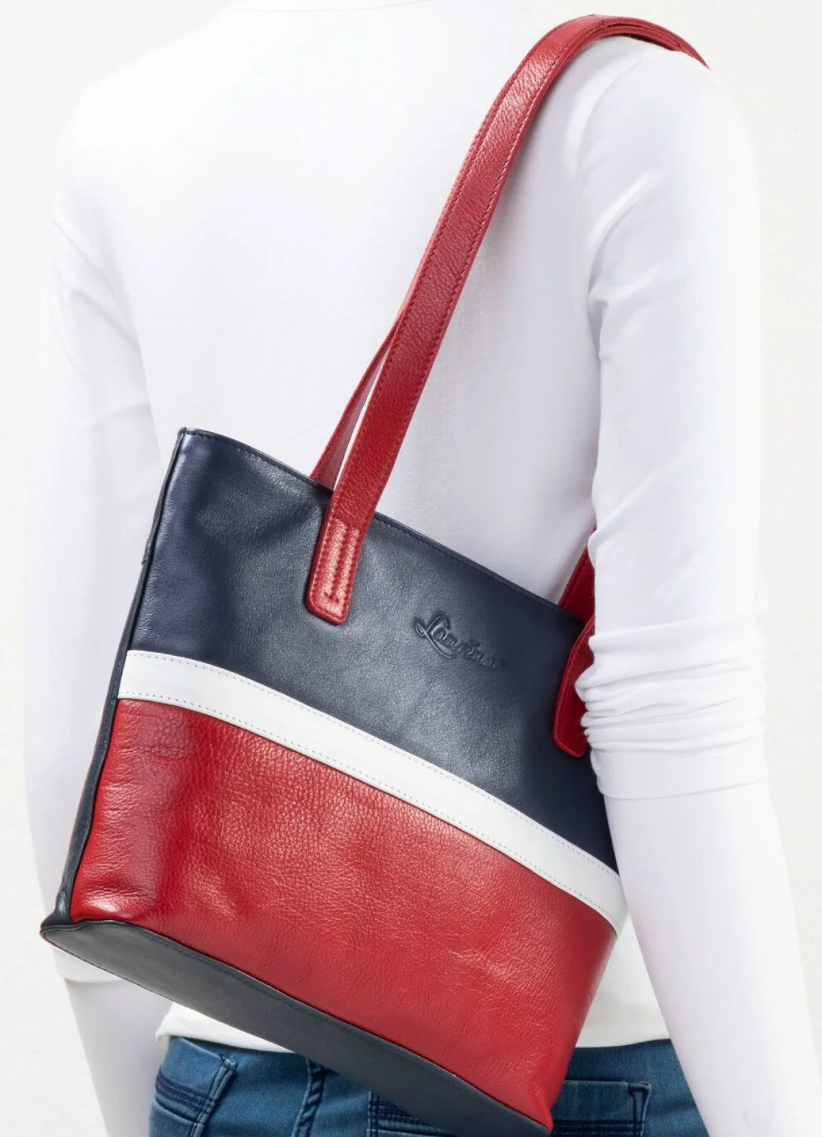 Online LAURINA , Tasche, Damen, aus Leder BLAU-WEISS-ROT