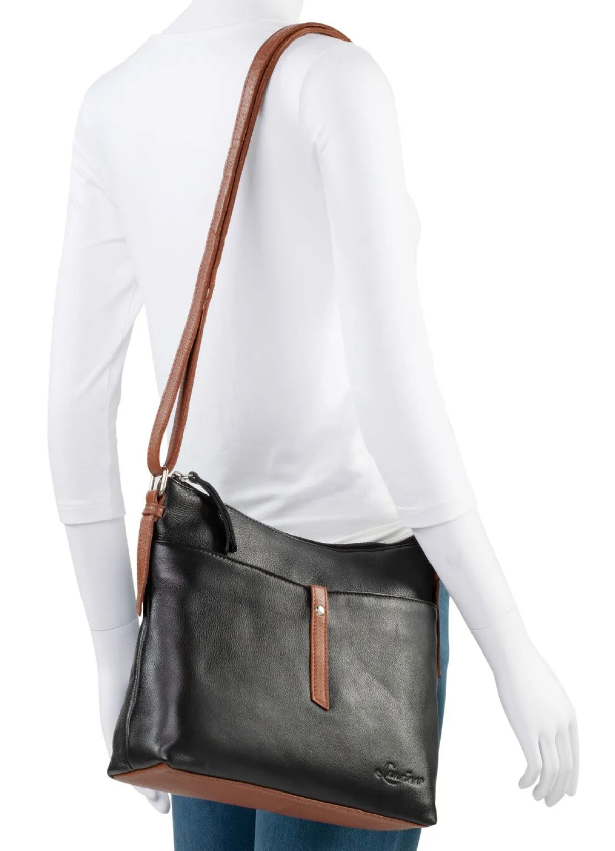 Best LAURINA , Tasche, Damen, mit verstellbarem Umhängeriemen SCHWARZ-COGNAC