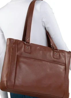 Clearance LAURINA , Tasche, Damen, mit zwei Umhängeriemen COGNAC