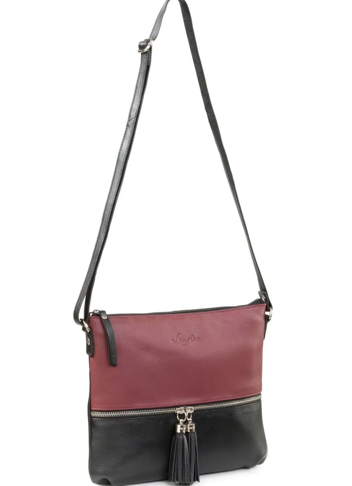 Discount LAURINA , Tasche, Damen, mit verstellbarem Umhängeriemen SCHWARZ-BORDEAUX
