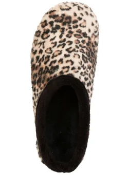 Hot LAURINA , trendige Damen-Hausschuhe, mit Leoparden-Dessin BRAUN-SCHWARZ