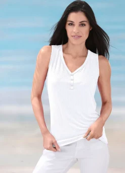BADER Laurina Trägershirt mit Zierknopfleiste weiß