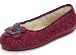 Sale LAURINA , warme Damen-Hausschuhe, mit Schurwolle BORDEAUX