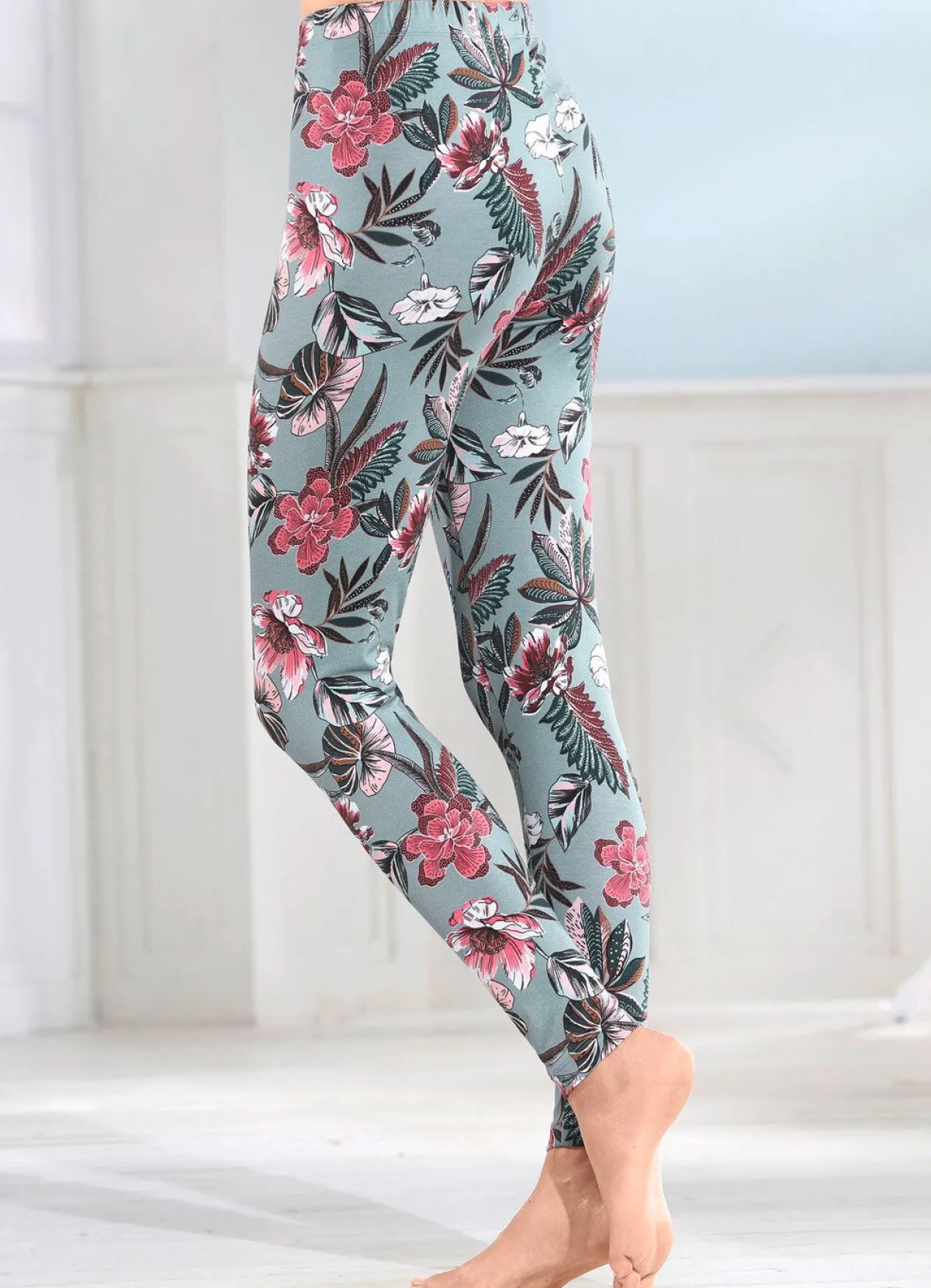 Online LAURINA Zweierpack Leggings mit bequemem Dehnbund 1X RAUCHBLAU-BUNT BEDRUCKT, 1X RAUCHBLAU
