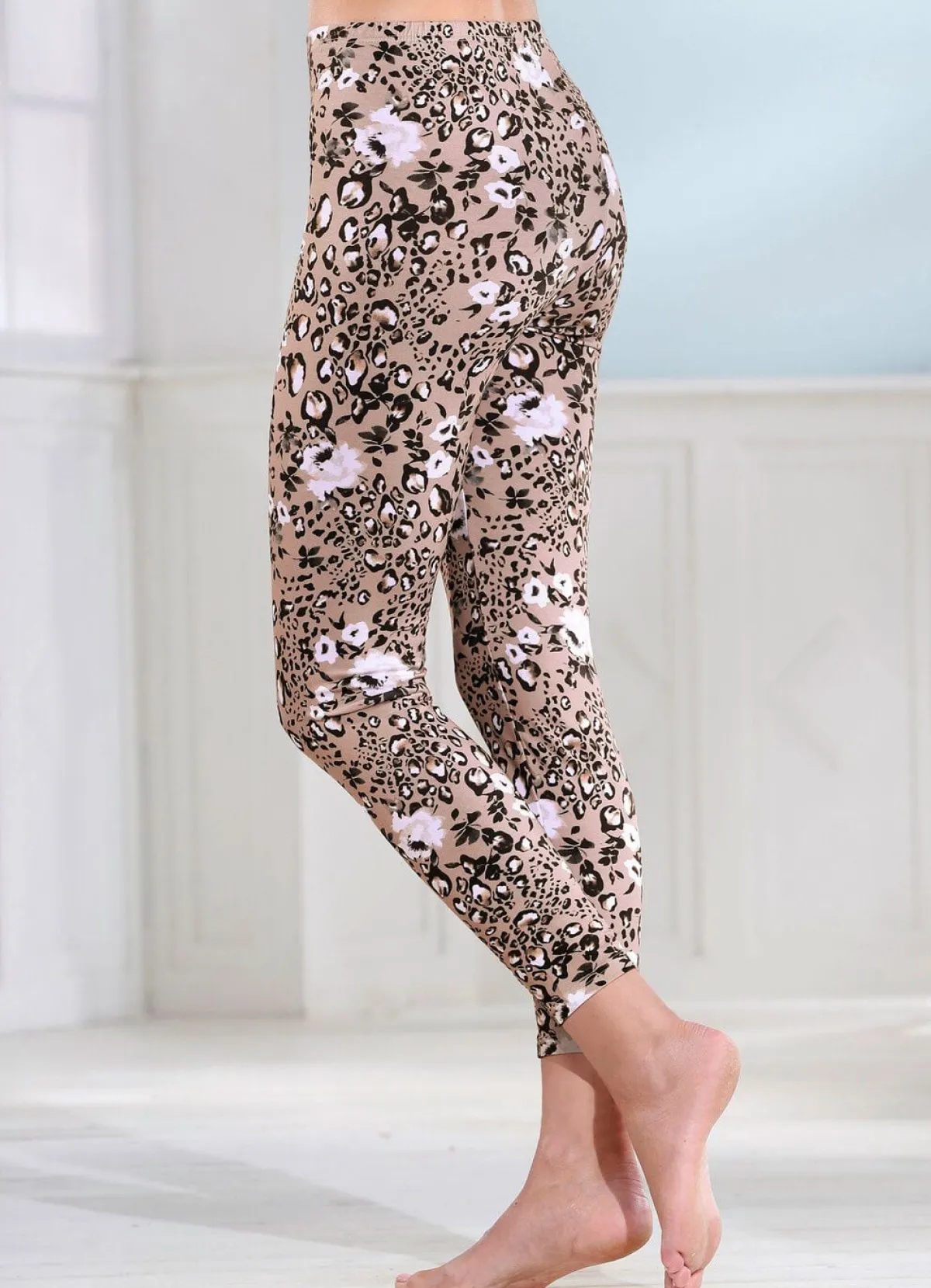 Best LAURINA Zweierpack Leggings in 7/8 Länge 1X CAPPUCCINO-SCHWARZ-WEISS, 1X SCHWARZ
