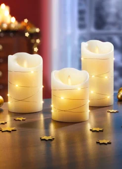 Sale BADER LED-Echtwachskerzen, 3er-Set, mit Flackereffekt CREME-WEISS