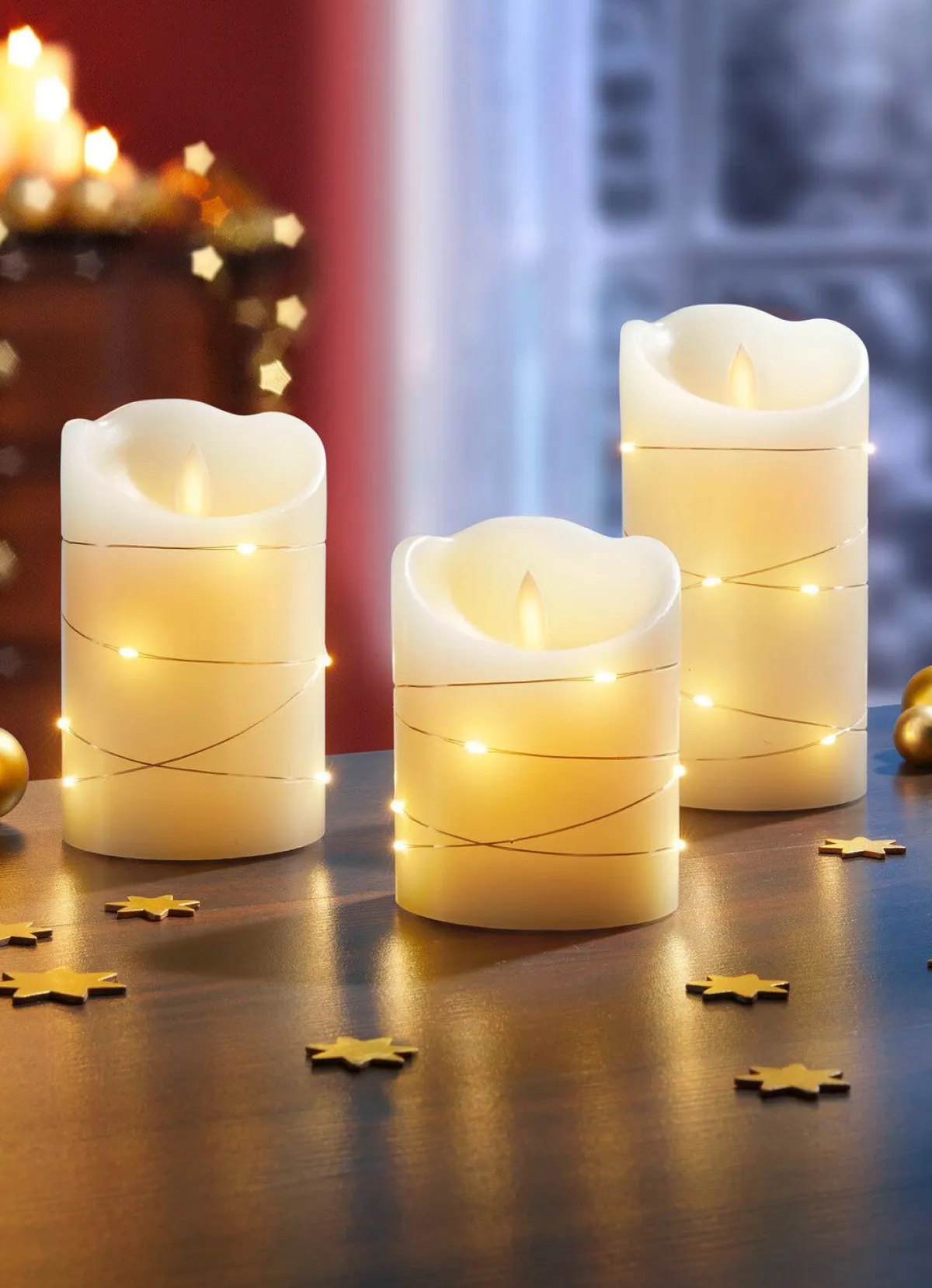 Sale BADER LED-Echtwachskerzen, 3er-Set, mit Flackereffekt CREME-WEISS