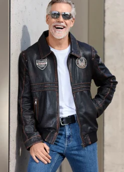 New BADER Lederblouson mit Patches DUNKELBRAUN ANTIK