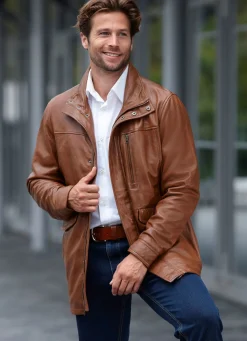 Online BADER Lederjacke mit Doppeltaschen ANTIKBRAUN