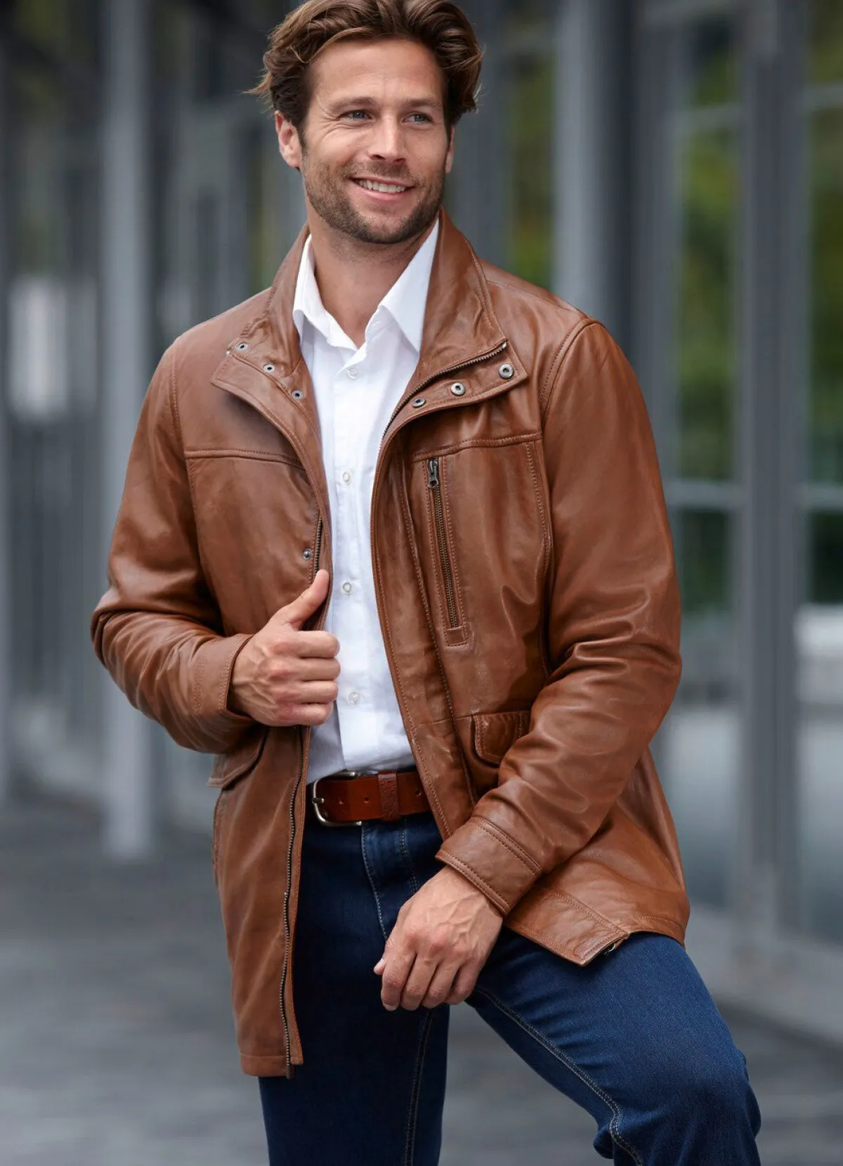 Online BADER Lederjacke mit Doppeltaschen ANTIKBRAUN