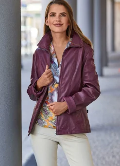 Discount BADER Lederjacke mit Steh-Umlegekragen BEERE