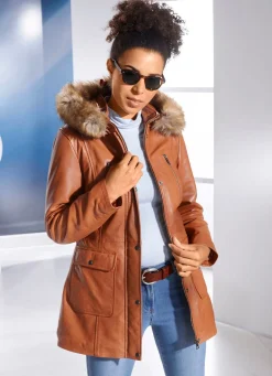 Best BADER Lederjacke mit Webpelzbesatz ANTIK COGNAC
