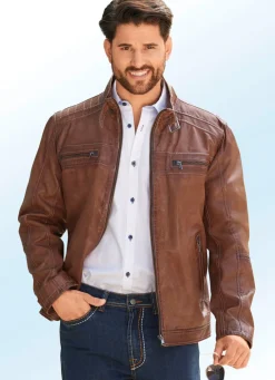 New BADER Lederkurzjacke in Bikerform COGNAC