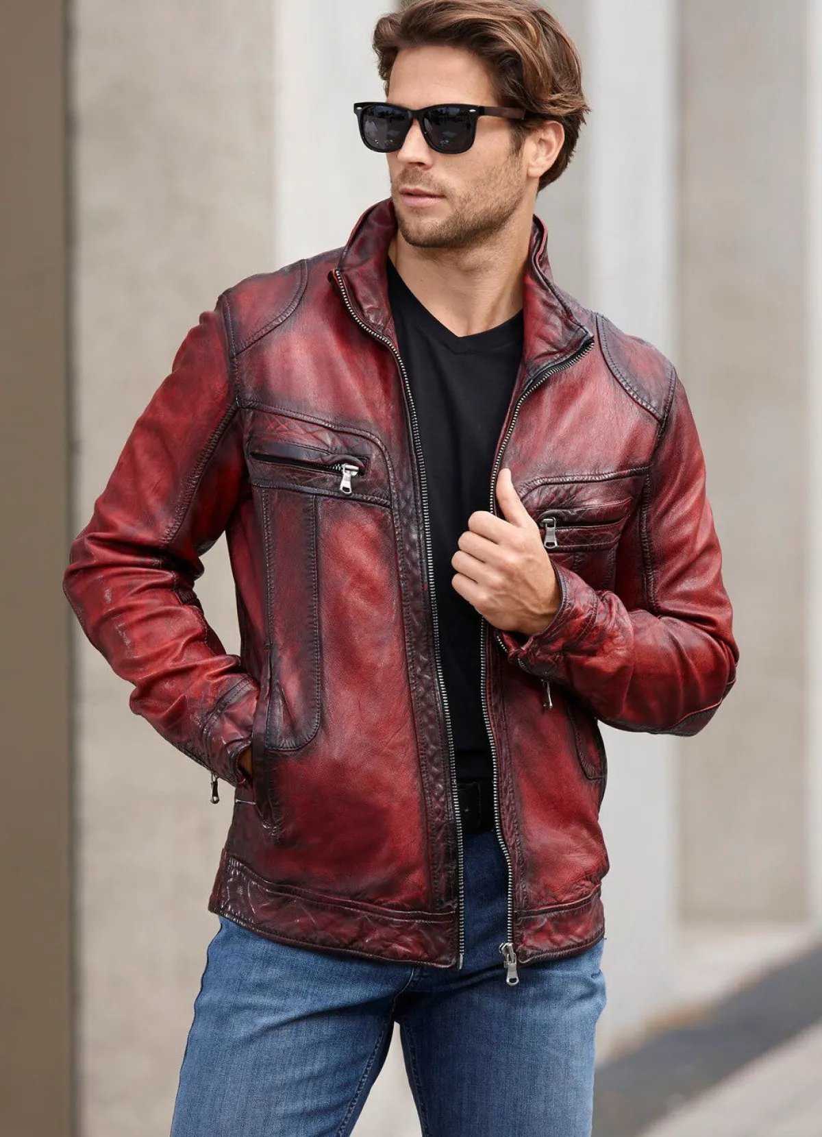 Online BADER Lederkurzjacke mit Brusttaschen ANTIK DUNKELROT