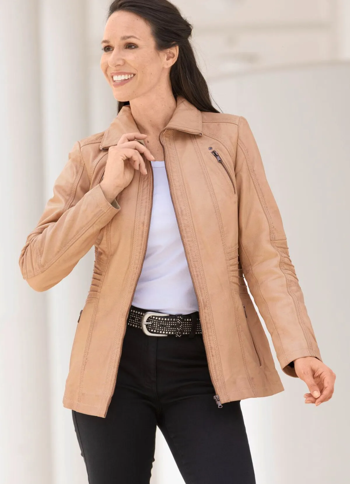 Sale Caminari Lederkurzjacke mit Steh-Umlegekragen ANTIK BEIGE