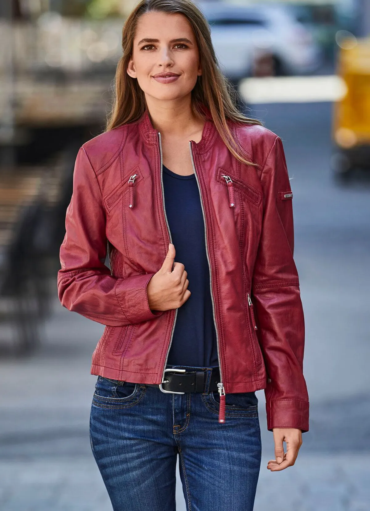 New CABRINI Lederkurzjacke von „“ ANTIK ROT