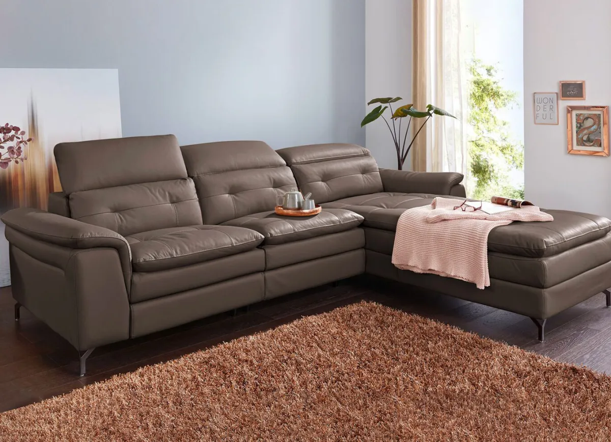 Discount BADER Leder-Polsterecke mit Relax-Funktion BRAUN