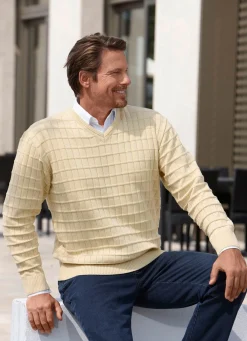 New BADER Legerer V-Pullover mit Strukturdessin in 3 Farben HELLGELB
