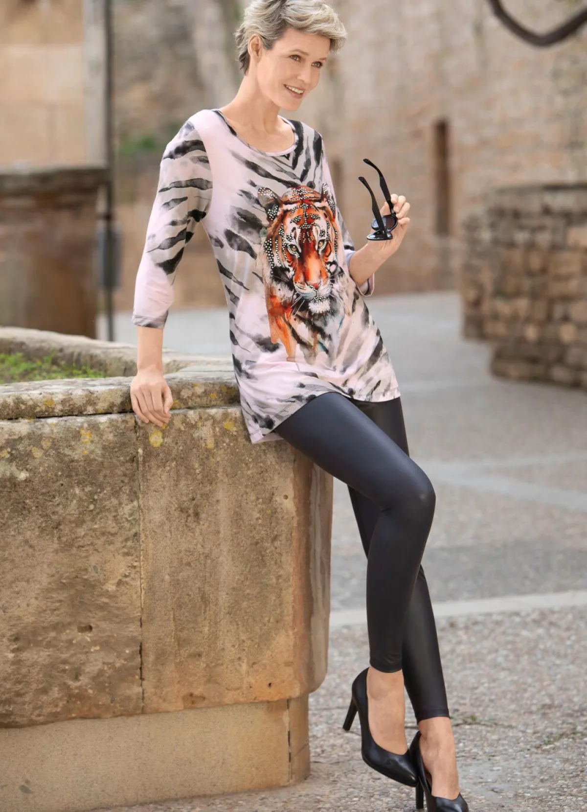 KLAUS MODELLE MADE IN GERMANY Leggings in feiner Glanz-Optik SCHWARZ