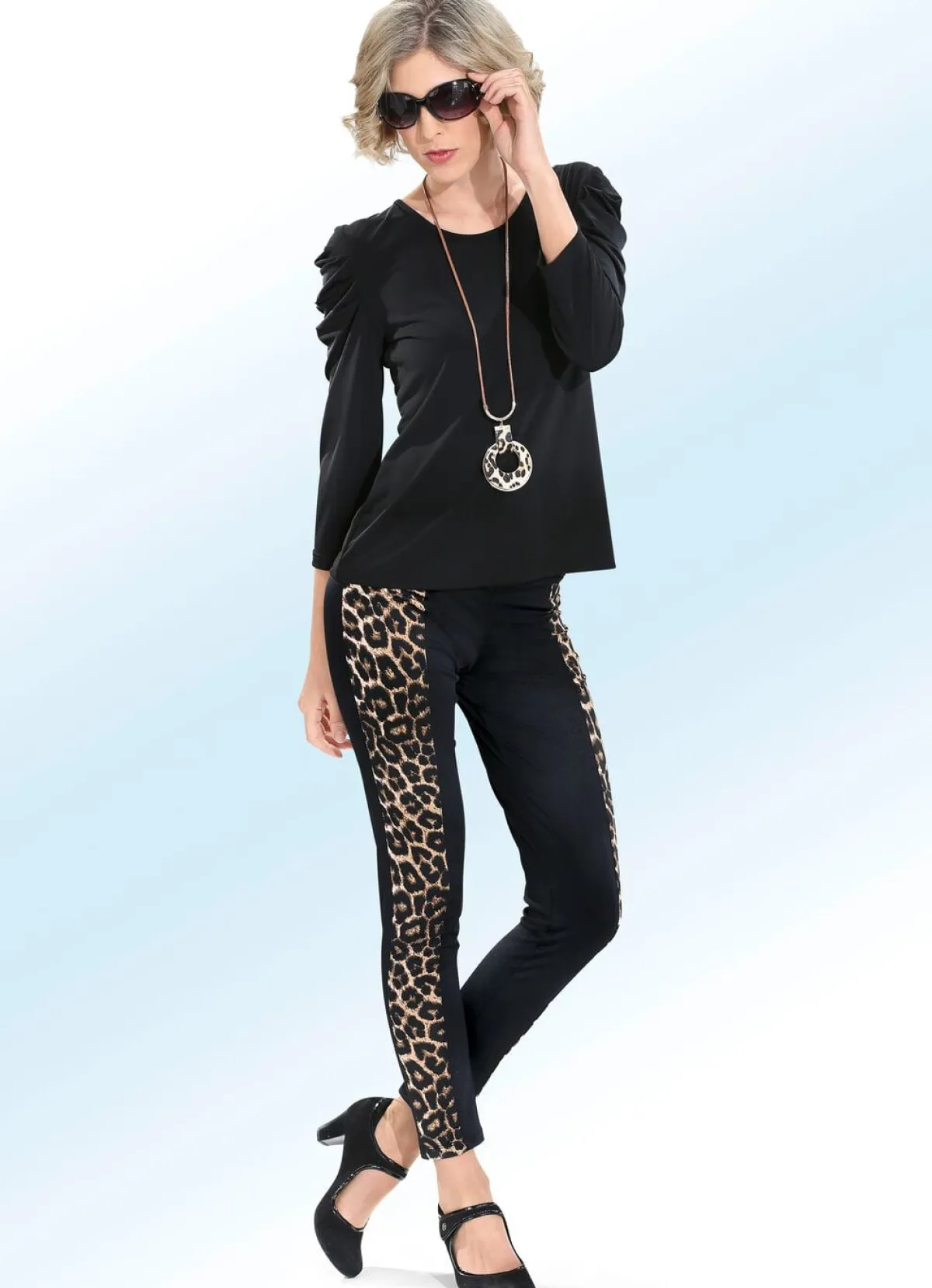 Discount BADER Leggings mit trendigen Einsätzen in Tierfell-Optik SCHWARZ-BEIGE-BRAUN
