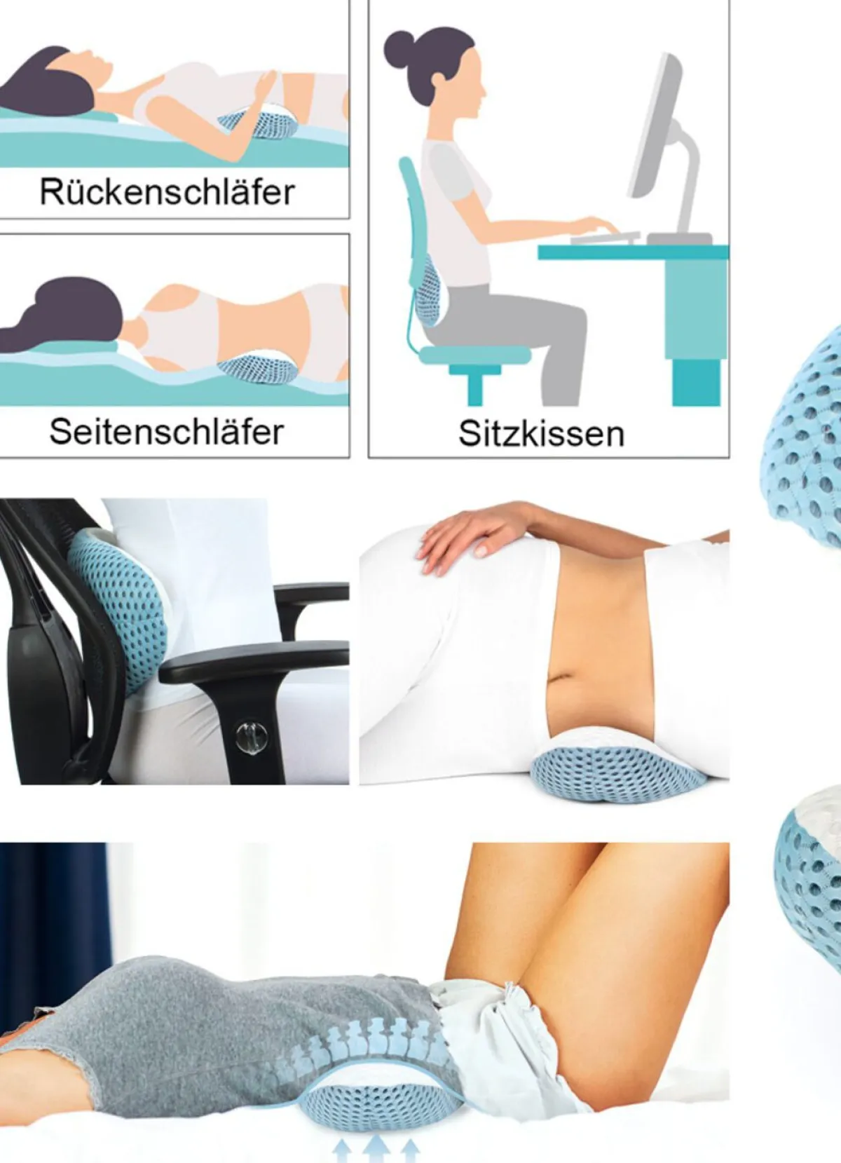 Sale BADER Lendenkissen 3-in-1 – entspannt sitzen und schlafen WEISS-GRAU