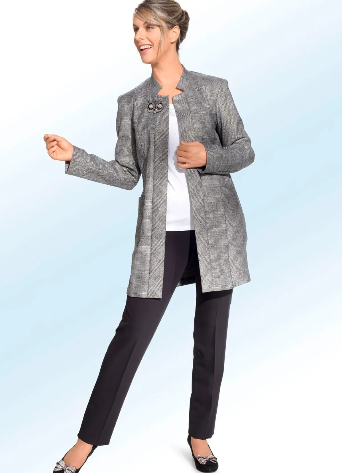 Best BADER Longblazer mit Glencheck-Dessin ECRU-SCHWARZ