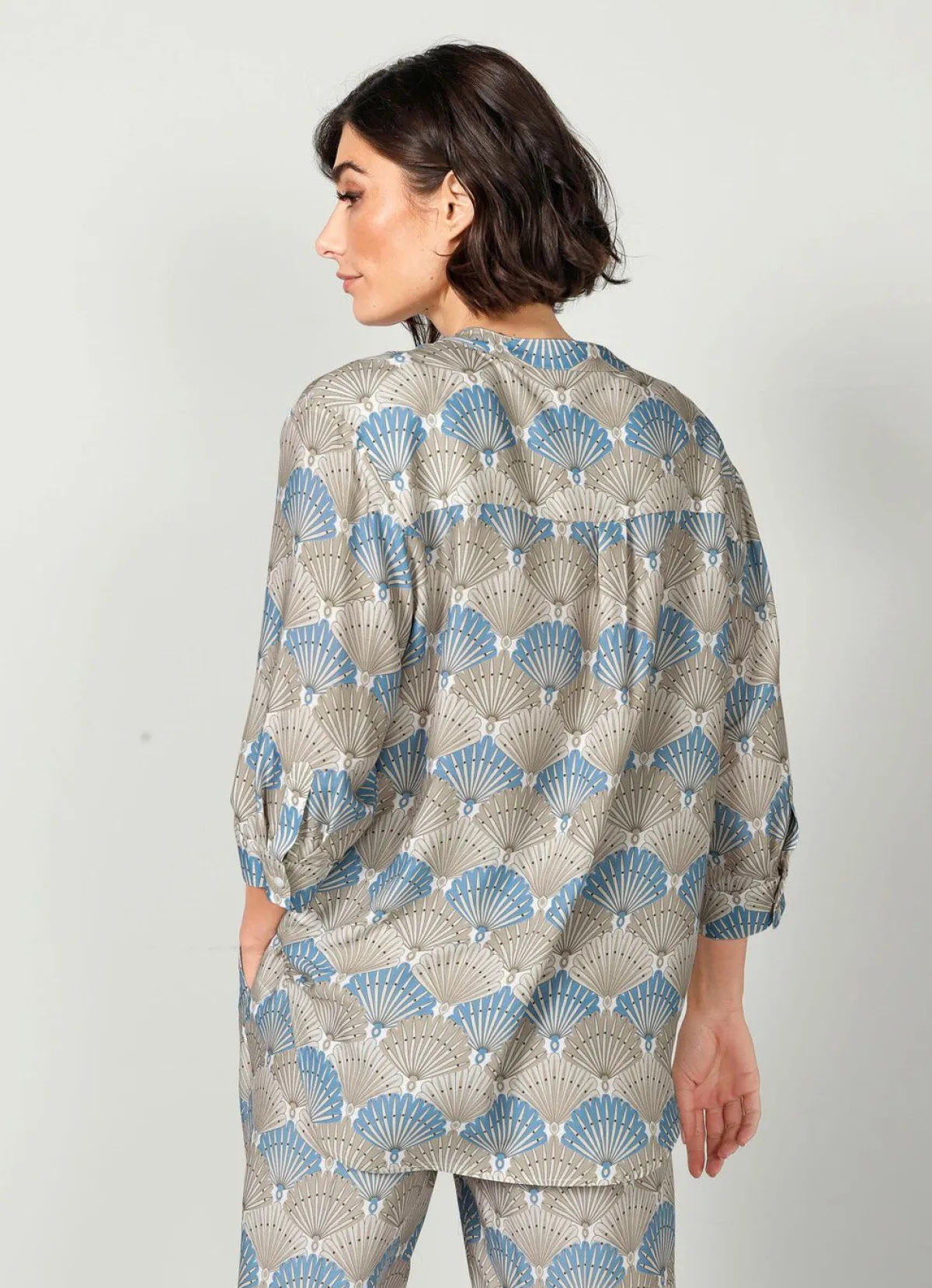 Online BADER Longbluse mit harmonischem Druck BLAU-TAUPE
