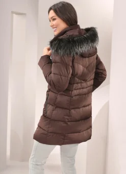 Online BADER Longjacke mit abnehmbarem Kunstpelz-Besatz SCHOKOBRAUN