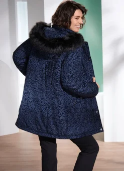 Online BADER Longjacke mit Raubtierfell-Dessin BLAU-SCHWARZ