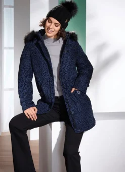Online BADER Longjacke mit Raubtierfell-Dessin BLAU-SCHWARZ