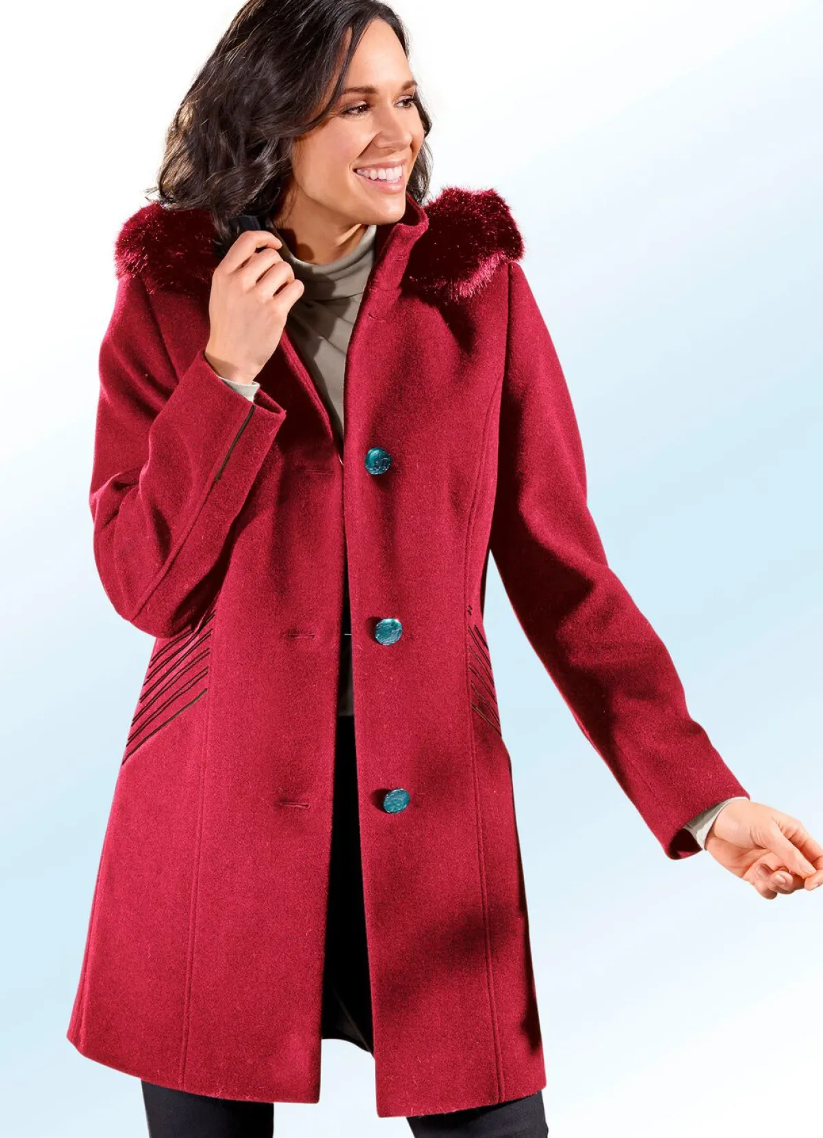 Best BADER Longjacke in 2 Farben mit kontrastfarbenem Zierstepp an den Schubtaschen KARMINROT