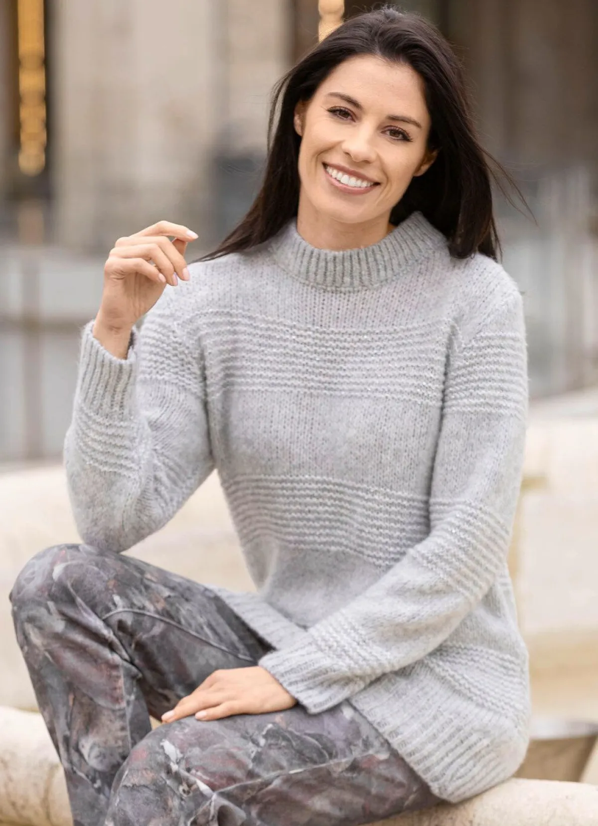 Clearance laurakent Longpullover mit zarter Paillettenzier HELLGRAU