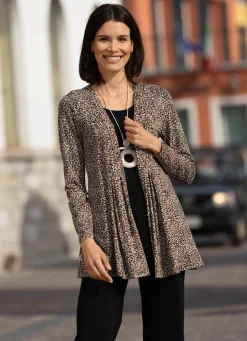 Hot BADER Longshirt in Jacken-Optik BEIGE-SCHWARZ-BRAUN