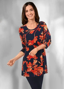 Outlet KLAUS MODELLE MADE IN GERMANY Longshirt in leicht ausgestellter Form MARINE-ORANGE