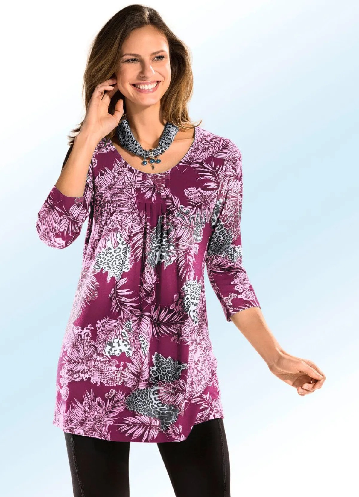 Discount BADER Longshirt mit Allover-Dessin in 3 Farben FUCHSIA