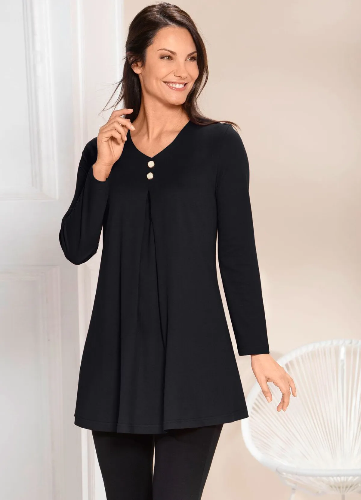 BADER Longshirt mit Kellerfalte im Vorderteil in 2 Farben SCHWARZ