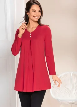Sale BADER Longshirt mit Kellerfalte im Vorderteil in 2 Farben ROT