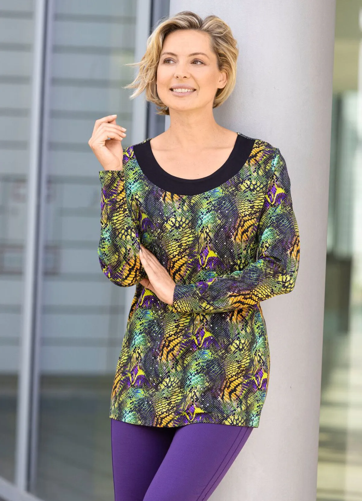 Best BADER Longshirt mit schwarzer angesetzter Blende SCHWARZ-GRÜN