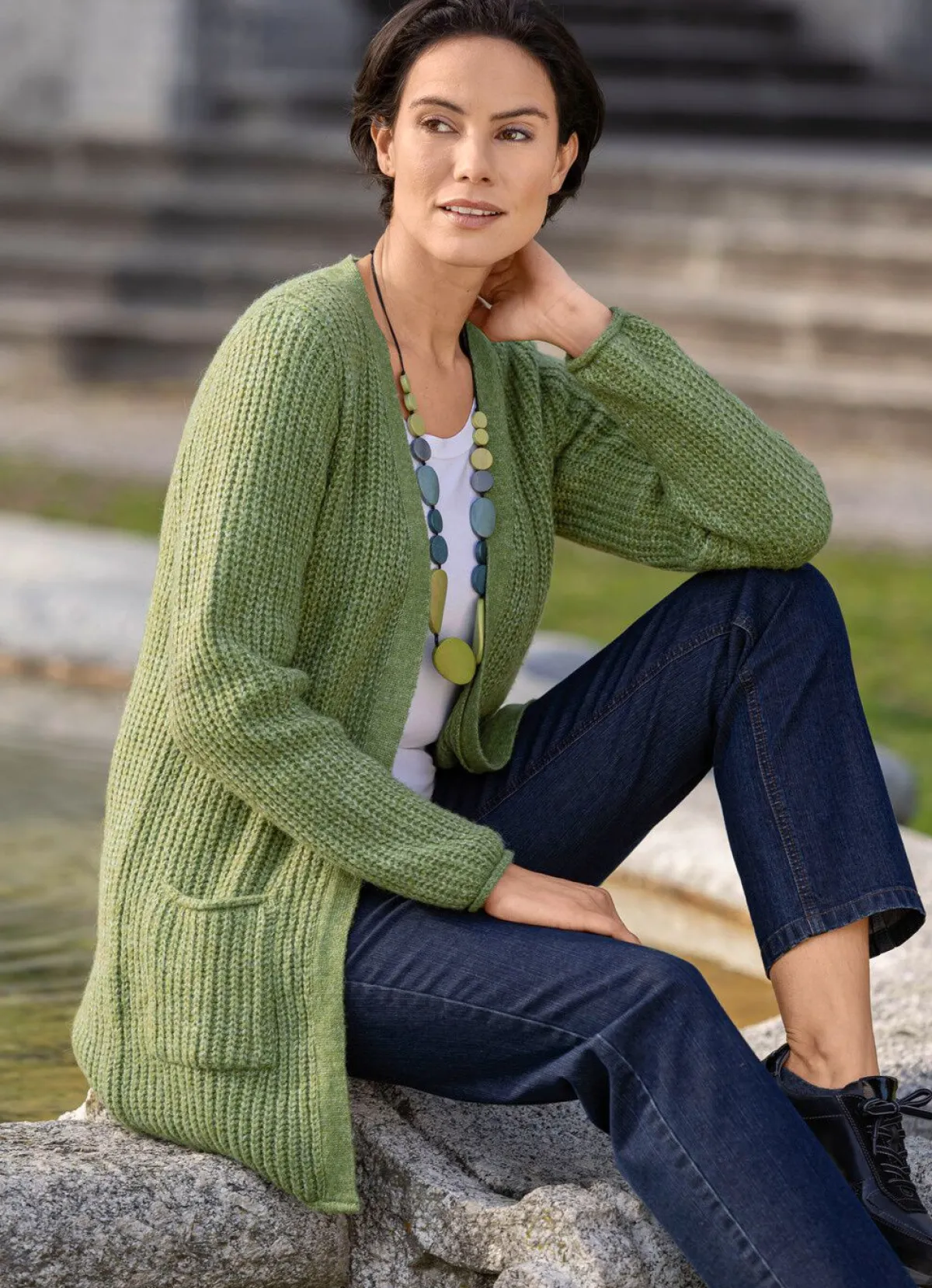 BADER Long-Strickjacke in Perlfang LIMETTE MELIERT