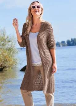 Best Tizia Long-Strickjacke in tollem Mustermix TAUPE