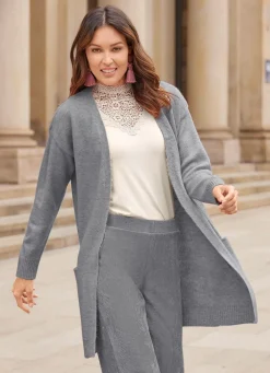 Clearance laurakent Long-Strickjacke mit eingesetzten Taschen GRAU MELIERT