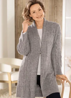 Clearance BADER Long-Strickjacke mit Zopfmuster GRAU MELIERT
