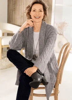 Clearance BADER Long-Strickjacke mit Zopfmuster GRAU MELIERT