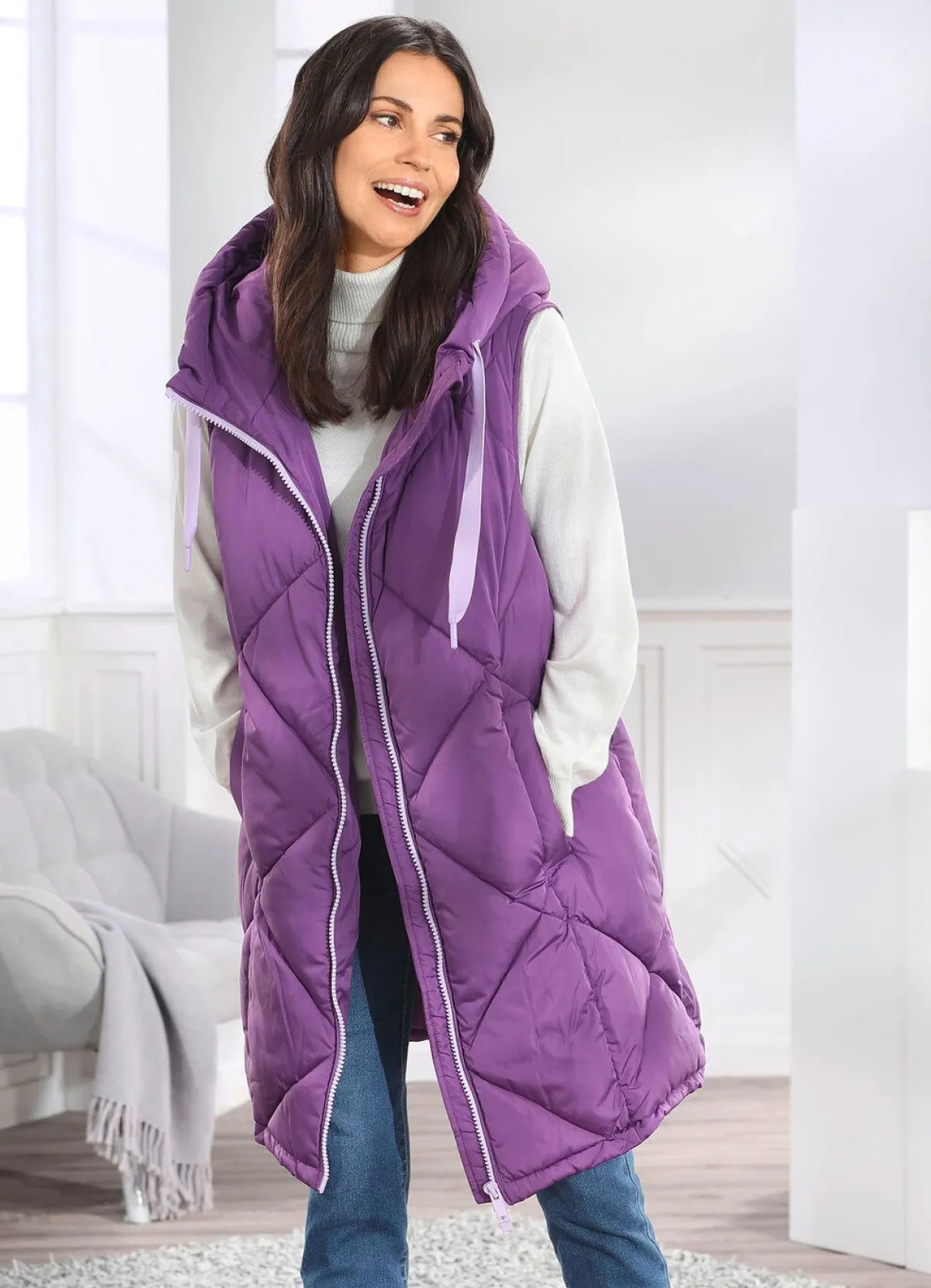 Sale BADER Longweste mit fester Kapuze AMETHYST