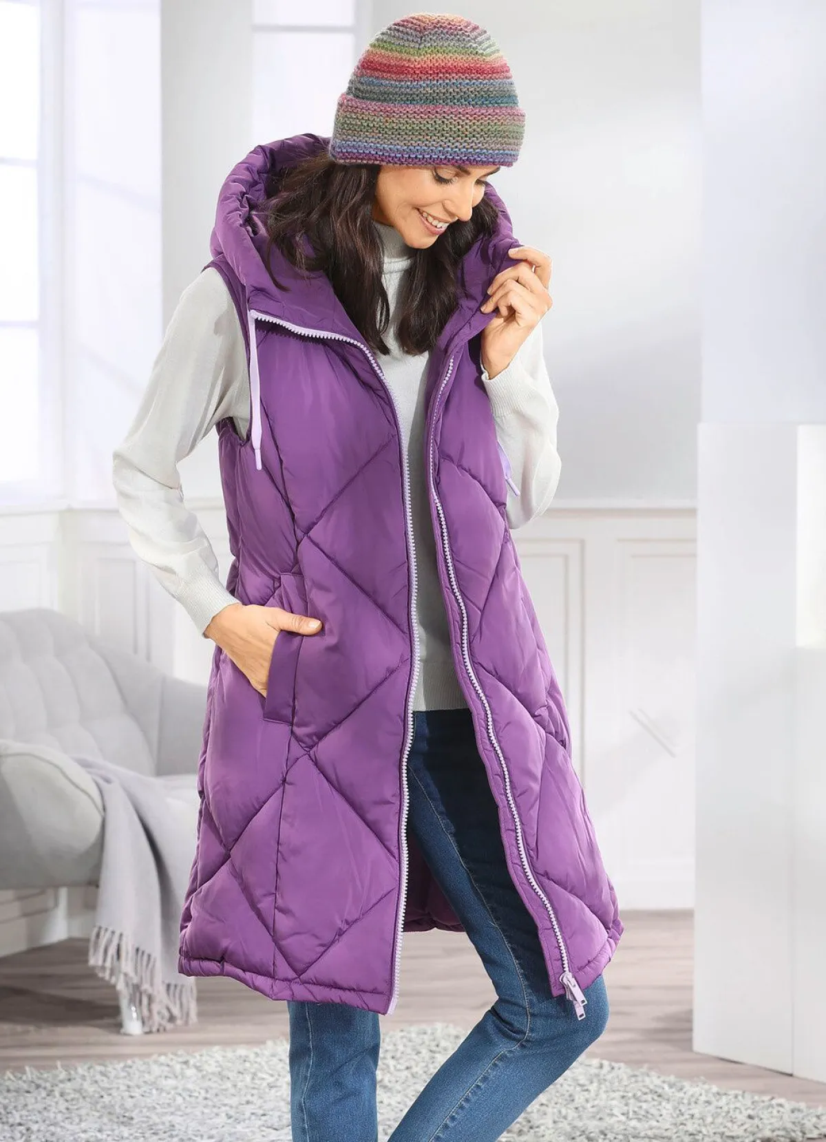 Sale BADER Longweste mit fester Kapuze AMETHYST