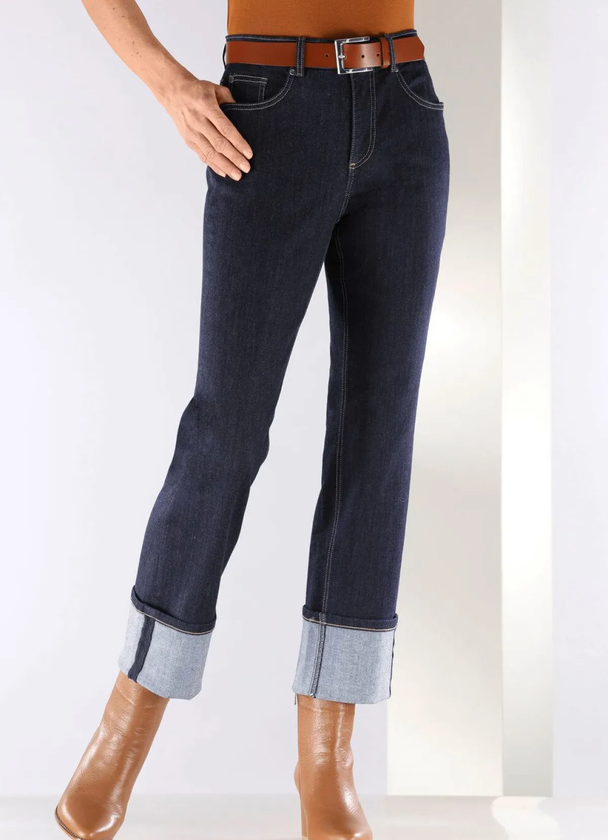 Outlet ASCARI Magic-Jeans mit krempelbaren Aufschlägen DUNKELBLAU