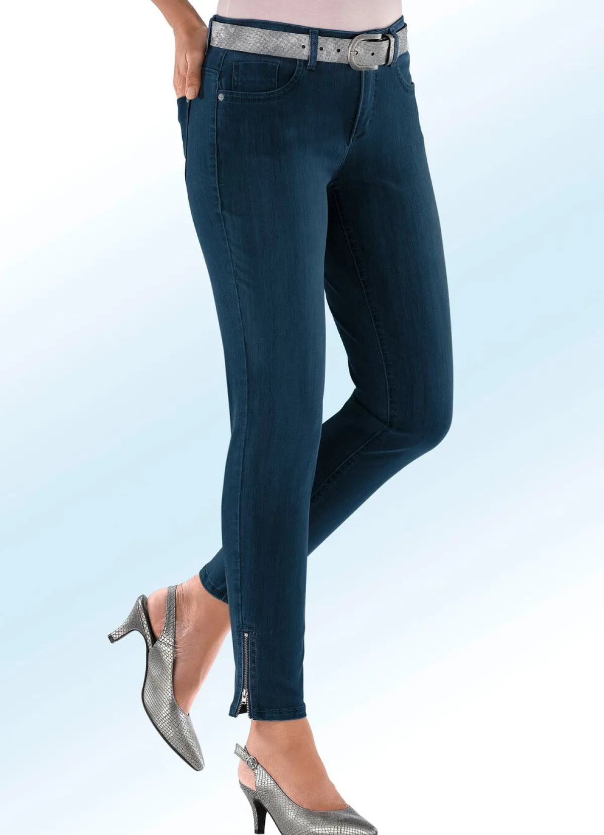 Sale ASCARI Magic-Jeans mit modischen Reißverschlüssen an den Beinabschlüssen DUNKELBLAU