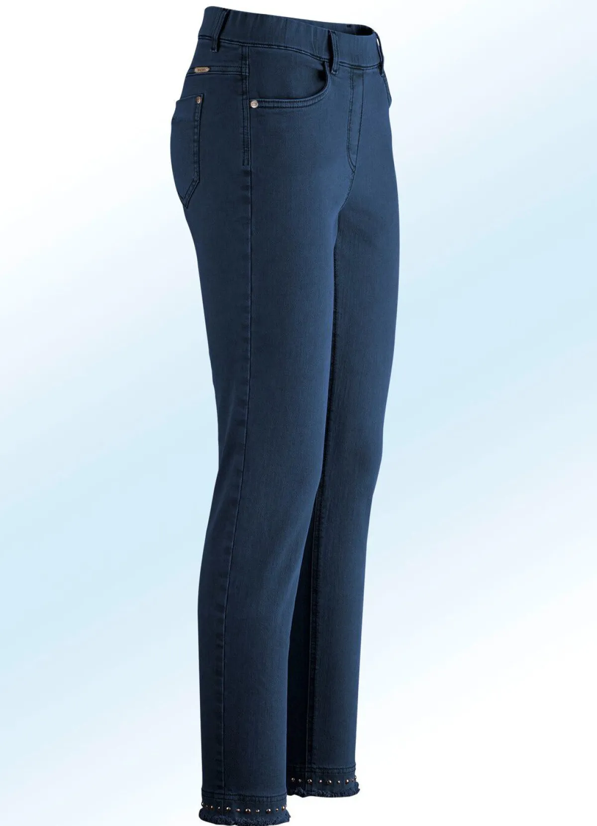 Best BADER Magic-Jeans mit toller Nietenzier sowie angesagtem Fransensaum DUNKELBLAU